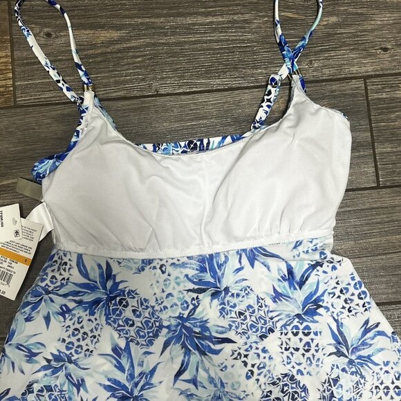 NWT $54 24th & Ocean Women's Small Pina Party Tiered Tankini Swim Top Turquoise - Picture 14 of 16